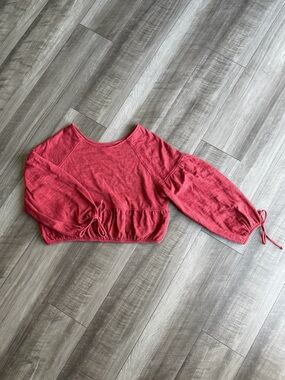 Aerie Endless Summer Cropped Sweatshirt Women’s Size S Summer Burgundy Bow Beach